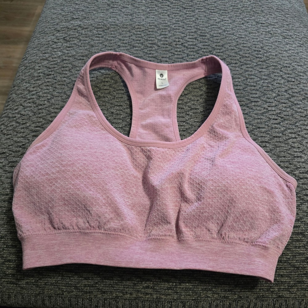 Velocity Sports Bra Womens Large Pink Seamless Racerback Honeycomb Workout